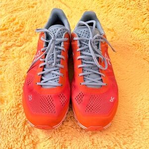 On Running Vibrant Coral and Gray Sneakers